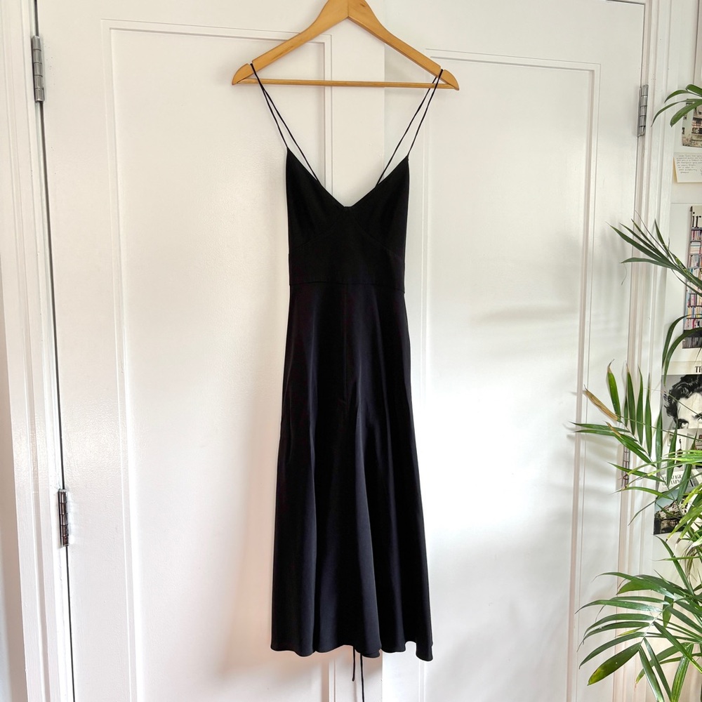 TIBI black midi silk dress, delicate adjustable spaghetti straps